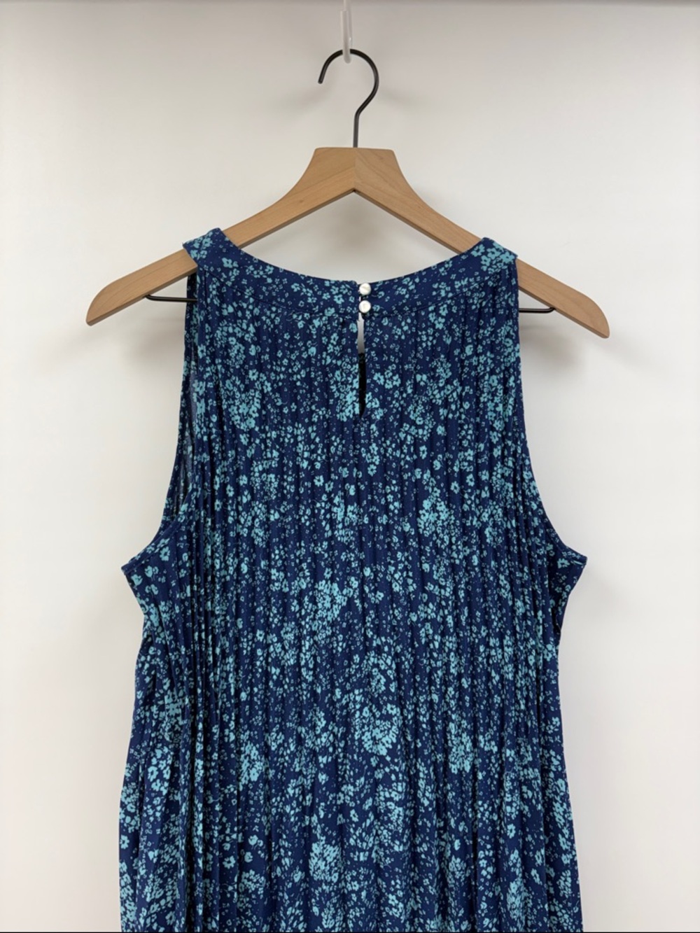 J. Jill Ditsy Floral Accordion Pleated Sleeveless A-Line Midi Dress Blue XL - Picture 6 of 8